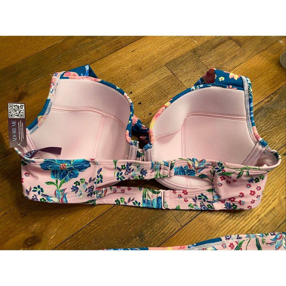 NWT Floral High-Waist Bikini Set - Blue & Pink - Picture 7 of 9